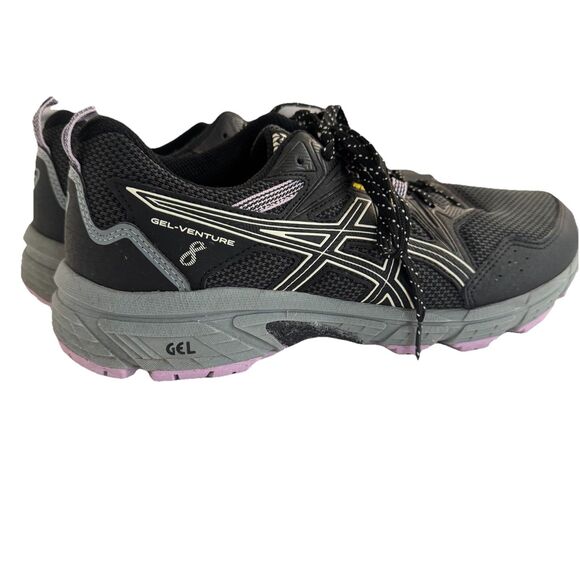 Women’s Size 10 WIDE Asics Gel Venture 8 Trail Running Shoes Black Grey Purple - Picture 2 of 7
